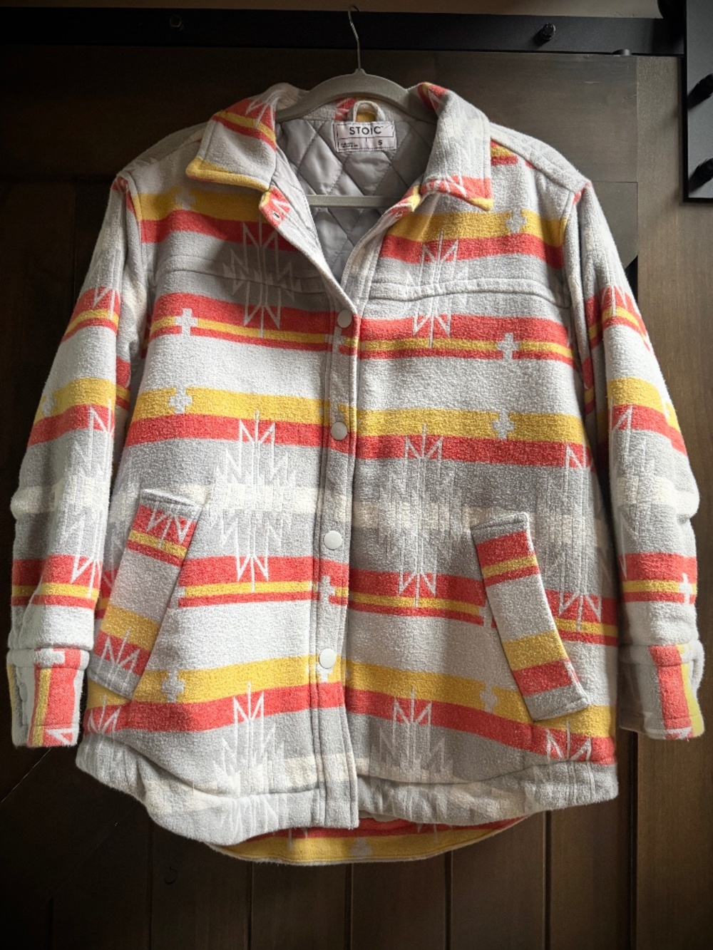 Stoic Aztec Southwest Printed Fleece Quilted Shacket Jacket women's size Small